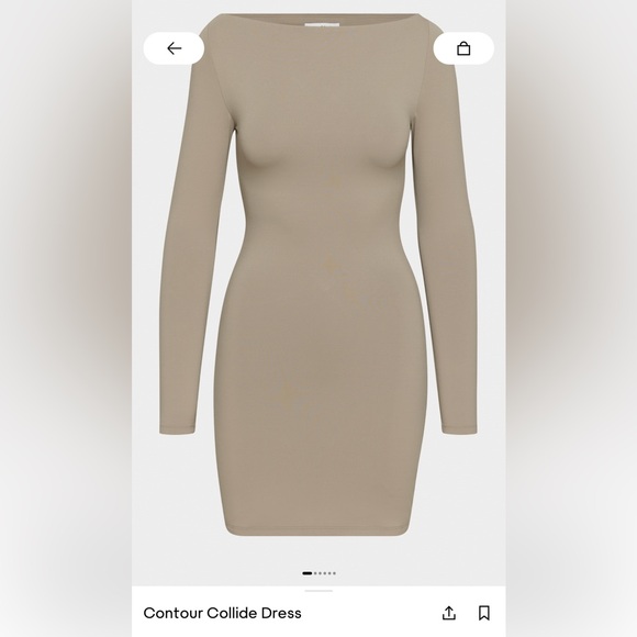 Aritzia Contour Collide Dress – Sculpt Knit Bodycon Mini Beige – Size Small - Picture 2 of 8